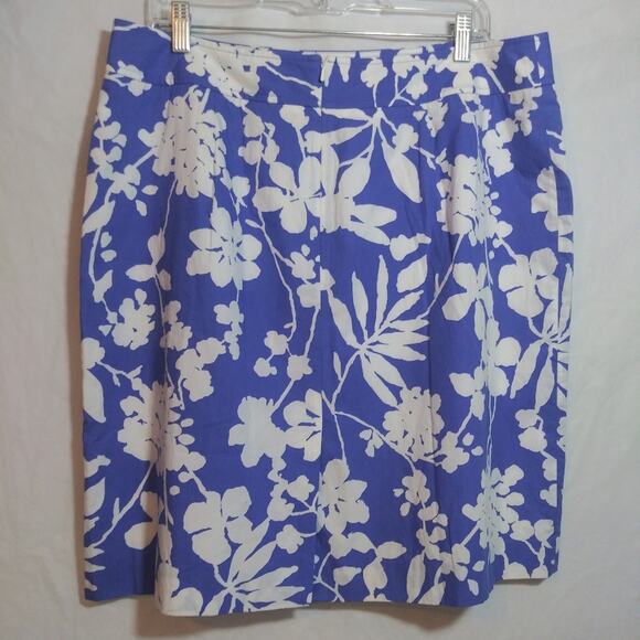 Brooks Brothers”346” Lined Cotton Blue & White Knee Length Floral Skirt Size 16 - Picture 3 of 9